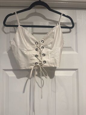 Bear Dance Lace-Up Satin Crop Top with Adjustable Straps